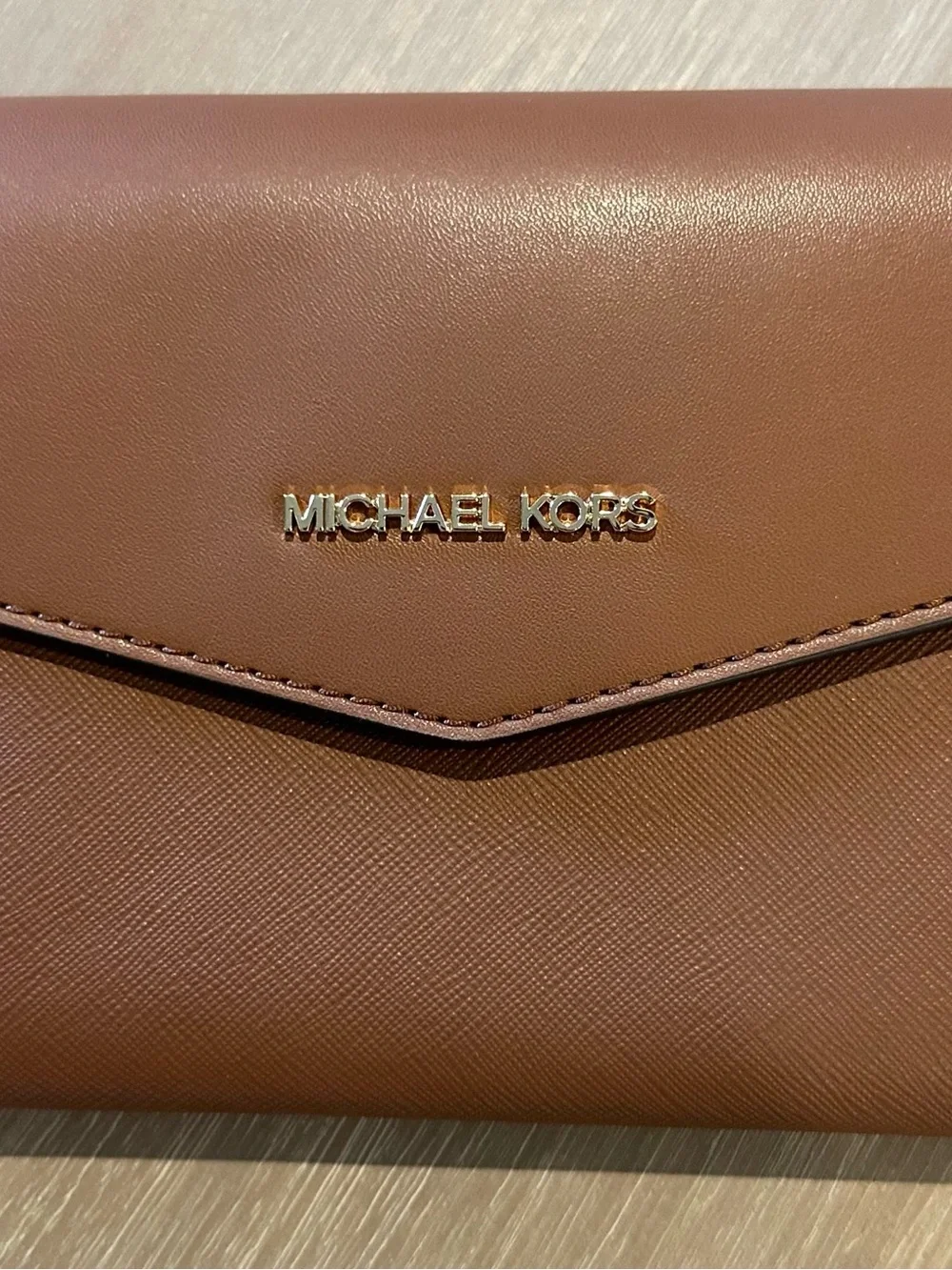 Michael Kors Saffiano Leather Small Crossbody Bag Luggage Brown NWOT